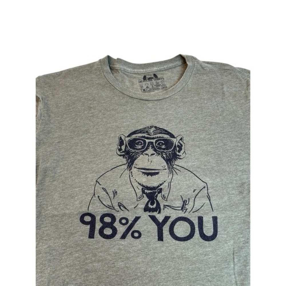 Graphic T-Shirt Vintage Y2K 90s‎ Chimpanzee Ape 98% You Gray KC